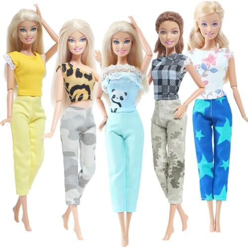 BJDBUS Handmade 5 Set/Lot Doll Outfit Daily Sport Wear Tops Shirt Blouse Trousers Clothes for Barbie Doll Accessories Kids Toy