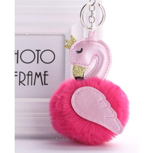 ZGCute PU Leather Swan Plush Key Chain Fashion Ladies Bag Pendant Imitation Rabbit Hair Ball Car Ornaments Fur Keychain Key Ring