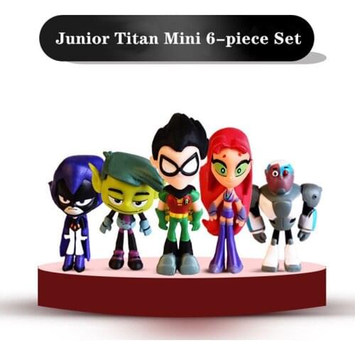 Action Figure Teen Titans Attack 6 PCS Simulation Dolls Box Model Anime Crow Robin Toys Childrens Birthday Gift