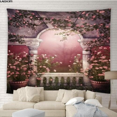 European Style Dream Floral Tapestry Vine Plant Arched Door Background Wall Hanging Cloth Hotel Living Room Bedroom Home Decor