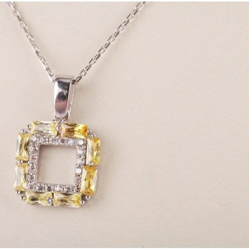 UM US JEWELRY Lemon Quartz Gemstone Rhodium Plated 925 Sterling Silver Necklace