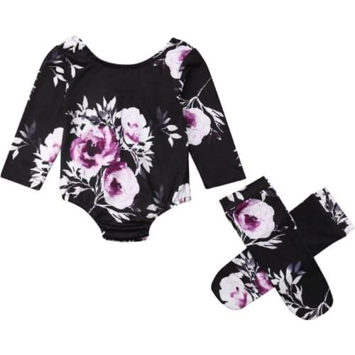 Newborn Infant Baby Girl Floral Romper Jumpsuit Purple Large Flower Rompers Socks Clothes Outfit Set