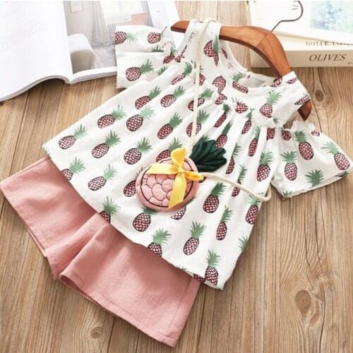 Summer Girl print T-shirt+shorts 2pcs clothing set baby girls casual suit children cotton clothes set for 2-7T kids set with bag