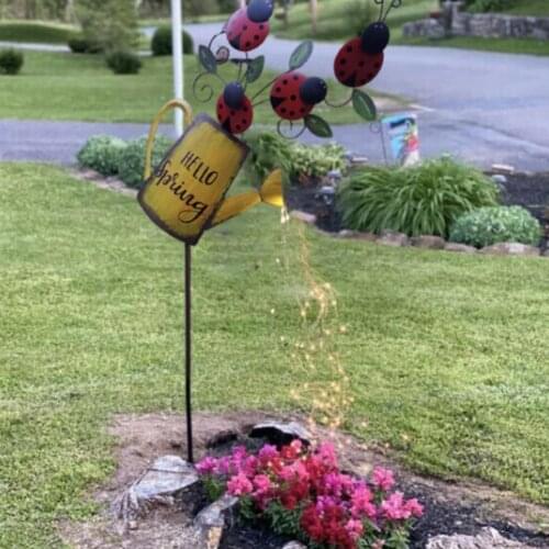 Watering Can Garden Landscape Path LED String Lights Yard Stake With Planter For Yard Lawn Art Outdoor Home Decorations