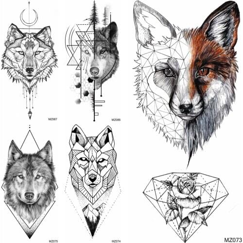 Fashion Wolf Diamond Temporary Tattoos Sticker Geometric Fake Jewelry Tattoos Decal For Women Men Body Art Arm Tatoo For Holiday
