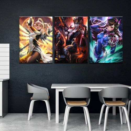 Home Decor Modular Canvas Picture 3 Piece D.VA Widowmaker Mercy Overwatch Game Painting Poster Home Canvas Painting Wholesale