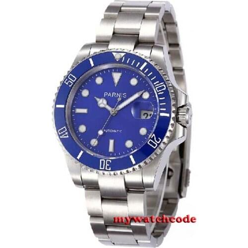40mm Parnis blue dial Automatic Luminous sapphire glass Mens Womens Watch P144