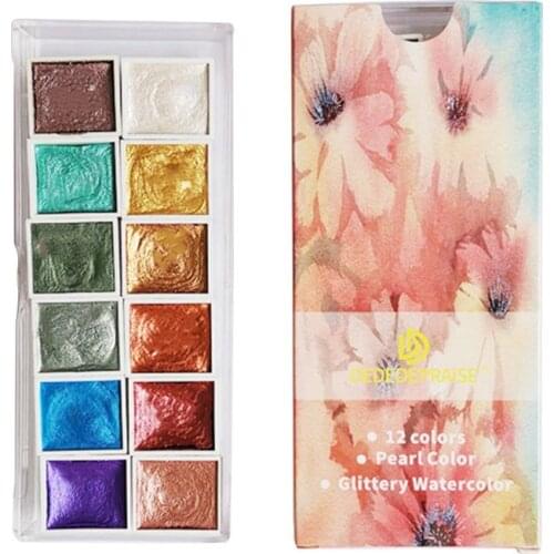 YYDS 6/12 Color Glitter Water Color Set Metallic Gold Pigment Paint Artist Painting