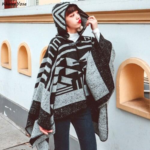 KHALEE YOSE Vintage Ethnic Women Cardigan Cloak Hooded Autumn Winter Floral Boho Cape Shawl Poncho Thick Warm Outwear 2021 New