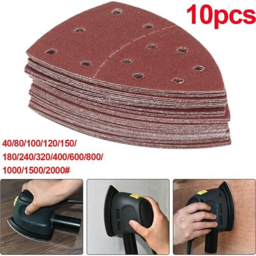 Sanding Sheets 10pcs 11 Holes Triangular Sandpaper Sanding Pad For Multi Sander Bosch PSM 160A Detail Palm Sander Grit 40-2000