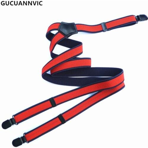 New red stripe casual suspenders British fashion men and women strap 4 clip suspenders decorative braces pants