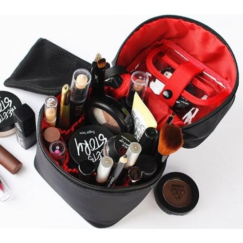 PUOU Travel Makeup Bag Cylindrical Cosmetic Bag Women Makeup Bag Pouch Toiletry Bag Waterproof Makeup Organizer Case Necessaire