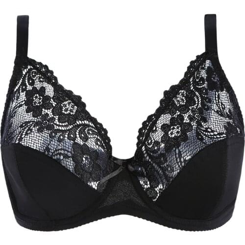 Large size sexy solid color lace unlined comfortable full cup lingerie CD cup black beige white