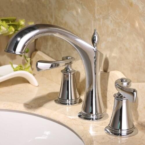 Chrome-plating solid brass 2-Handle Widespread Bathroom Sink Faucet Lavatory Faucet Mixer Double Handle Tap Deck Mounted