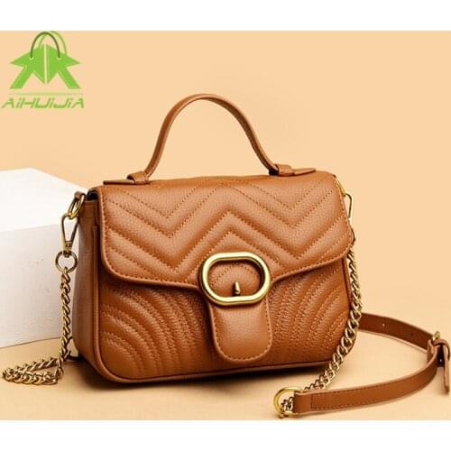 Fashion Retro Women Genuine Leather Lozenge Crossbody Bag 2021 New Solid Color All-match Shoulder Bag Lady Chain Travel Handbags
