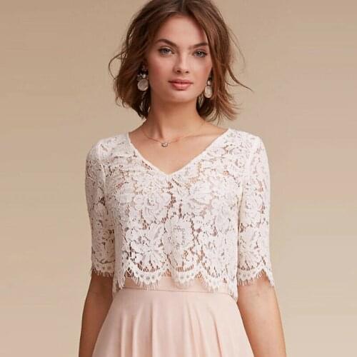 Half Sleeves Wedding Lace Jacket V-neck Bridal Wrap Bolero White Ivory Plus Size Weddng Coat