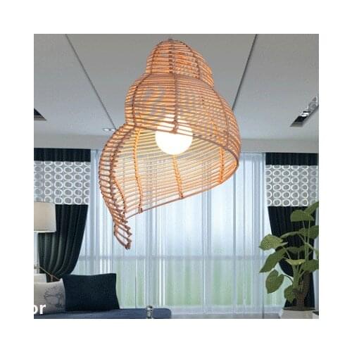 Southeast Asian Rattan Escargots Droplight Modern Pastoral Snail Pendant Lights Fixture Hotel Restaurant Dining Room Cafes Lamp