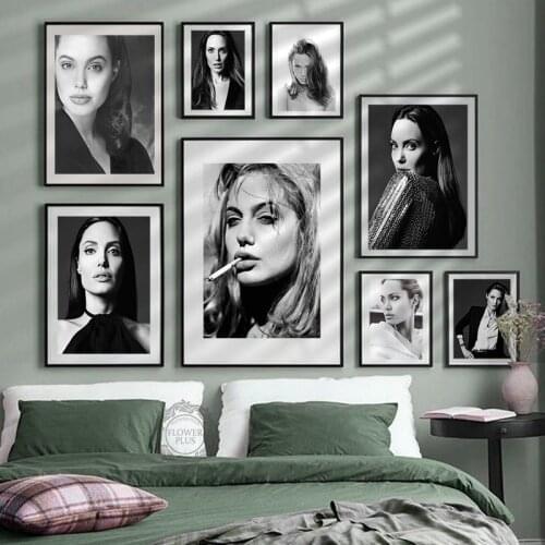 Vintage Poster Angelina Jolie Sexy Hot Movie Star Acrtess Black And White Smoking Wall Art Canvas Painting Bedroom Home Decor