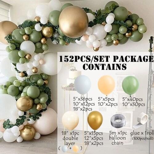 Green Gold Latex Balloon Set For Wedding Balloon Garland Arch Kit Chrome Birthday Party Decorations Kids Baby Shower Supplies