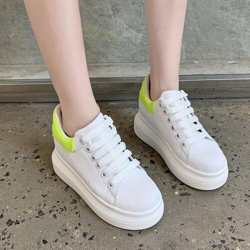 Ladies Sports Shoes Spring And Autumn Hot Sale College Style Sweet Lace-Up Slope Heel Heightening Shoelace Reflective Strips