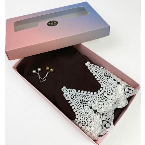 New Bubble Chiffon With Lace Woman Scarf Customize Gift Box Hijab Solid Color Shawls Headband Muslim Hijabs Bandana Foulard