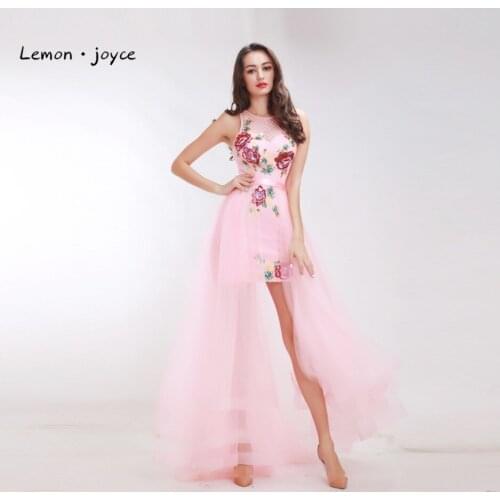 Pink Sexy Cocktail Dresses 2020 Sleeveless Backless Crystal Beading High Low Elegant Prom Party Gowns vestido de noiva