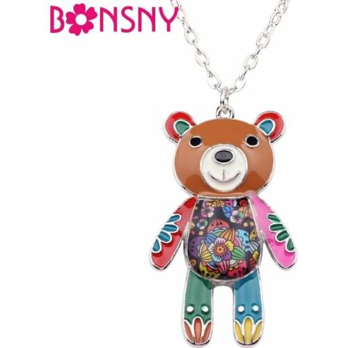 Bonsny Maxi Statement Metal Alloy Little Bear Choker Necklace Chain Collar Pendant Fashion New 2018 Enamel Jewelry For Women