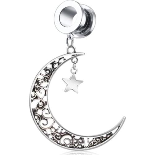 1PC Hollow Moon Stainless Steel Piercings Body Jewelry Ear Tunnels and Plugs Flesh 8-25mm Dangle Gauges Earring Expander