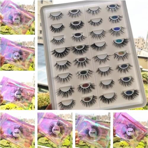 3d Eyelashes Wholesale in Bulk Natural Lashes Mink Brush Set Lashes Bag Packaging Color Base False Eyelashes Mix Styles