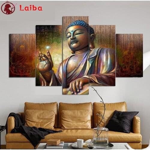 5D DIY Diamond Painting Abstract art, religious Buddha statue Hot selling home art cross stitch full diamond embroidery 5pcs
