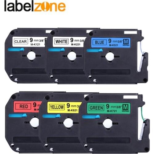 6Pack mixed colors compatible Brother p-touch printer mk121 mk221 mk421 mk521 mk621 mk721 label tapes M tapes ribbon cassette