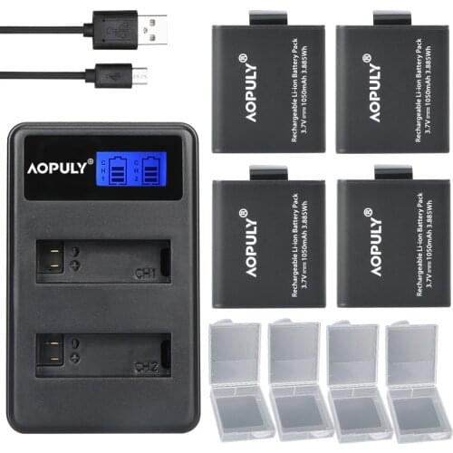 Rechargable Camera Battery 4Pcs PG1050 1050mAh + LCD Dual Charger For EKEN H9 H9R H3 H3R H8PRO H8R H8 pro Sports Action Camera