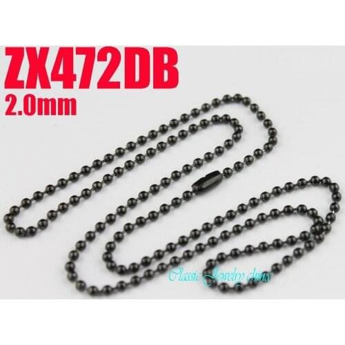 Black color 2mm stainless steel necklace bead chain beaded necklace ball chain 20pcs fashion jewelry ZX472DB