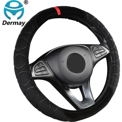 DERMAY Winter Universal Car Steering Wheel Cover 6 Colors High Quality Plush Warm Soft Braid on the Steering-wheel Car Styling