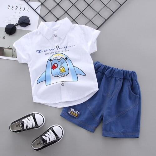 Toddler Baby Boys Clothing Set For Summer Kids Cartton Shirt Jeans Short Sleeve Cotton Suit Children Clothing Outfit