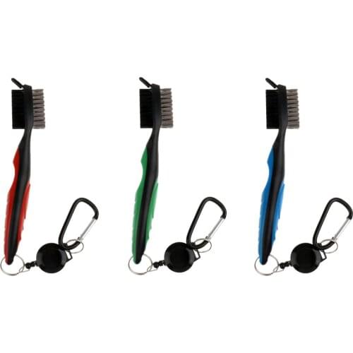 2 Sided Golf Club Cleaning Brush Golf Groove Cleaner with Spike Cleaning Retractable Zip-liner Carabiner for Golf Accessories