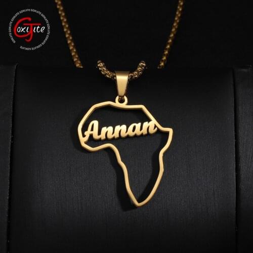 Goxijite Personalized Hollow Map Of Africa Name Necklace For Women Stainless Steel Custom Nameplate Pendant Creative Gift