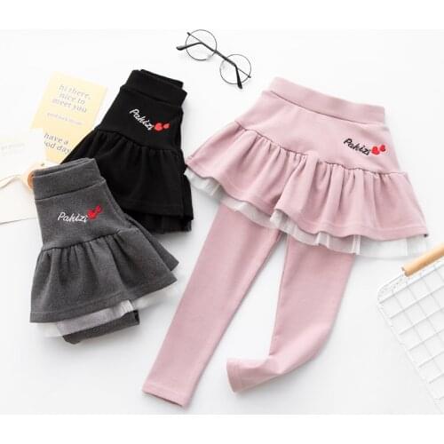 Cotton Kids Girls Leggings With Skirt Culottes Pants for Children Princess Elastic Bottoming Pants Trousers