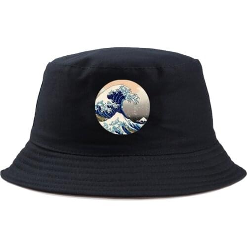 Japanese wave Harajuku Bucket Hats Men Women Outdoor Beach sun hat black yellow fashion panama Fishing Fisherman Hat girl boy bo