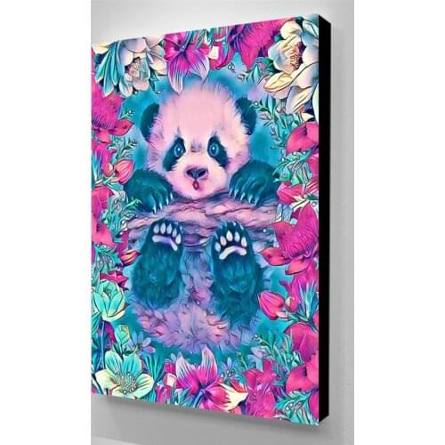 Prints Pictures Cute Panda Baby Home Flowers Pink Decor Animal Paintings Canvas Modular Poster For Bedroom Wall Art No Framework