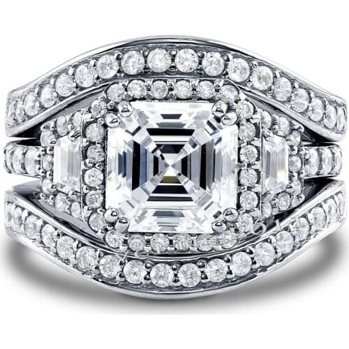 Choucong Vintage 8mm Stone 5A Zircon stone 14KT White Gold Filled 3-in-1 Engagement Wedding Band Ring Set Size 5-11 Gift