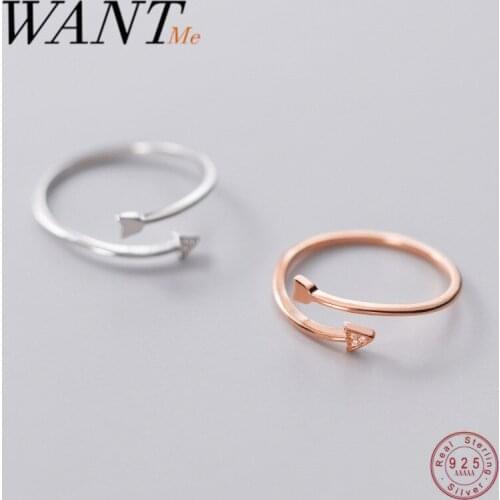 WANTME Fashion Minimalist Real 925 Sterling Silver Cupid Geometric Arrow Opening Adjustable Ring for Women Couple Jewelry Gift