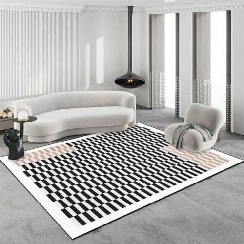 Area Rug For Living Room Checkerboard Lattice Bedroom Carpet Modern Simple Black White Brown 3D Floor Mats Soft Long Velvet Rugs