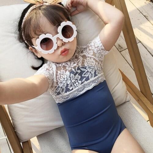 Summer Baby Girls Lace Swim Suit One Piece With Cap Infant Toddler Floral Swimwear Princess Bathing Suit Kid Swimming Clothing