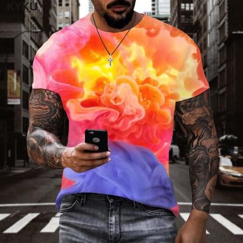 KYKU Brand Smoke T shirt Men Colorful T-shirts 3d Pigment Shirt Print Retro Funny T shirts Mens Clothing summer Printed Male
