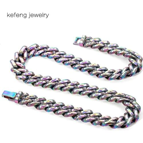 4 Color Hip Hop 15MM Bling Heavy Iced Out Cuban Rectangle Crystal Pave Mens Bracelets Necklace Birthday Gift Street Art Jewelry