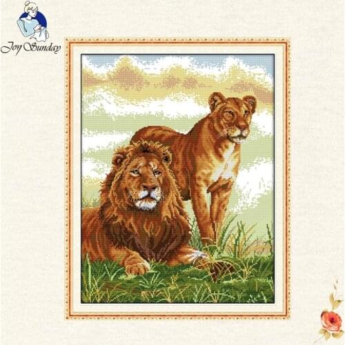 Joy Sunday The lion along DMC 11CT 14CT animal Cross Stitch Set Handmade DIY Embroidery Needlework Kit For Gift Home Decor