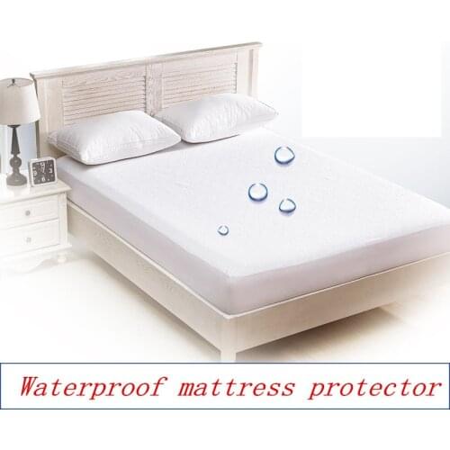 Solid color white terry cloth waterproof bed sheet Urinary mattress protector Non-slip protective cover customize fitted sheet