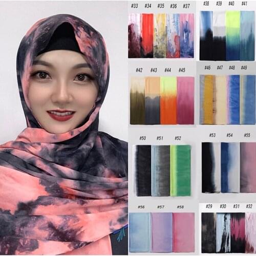 Wholesale High Quality Tie-Dye Printed Hijab Bubble Chiffon Scarf Shawl Gradient Color Headband Muslim Wrap Female Foulard