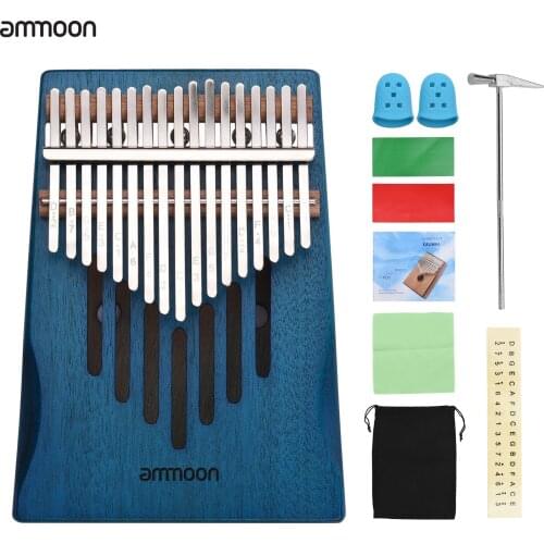 Ammoon 17-Key Solid Wood Kalimba Finger Piano Thumb Piano with Tuning Hammer Wipe Cloth Notes Sticker 2pcs Finger Guards